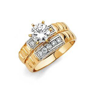 New 2pc set 14k Yellow Gold Engagement Ring with Wedding Band